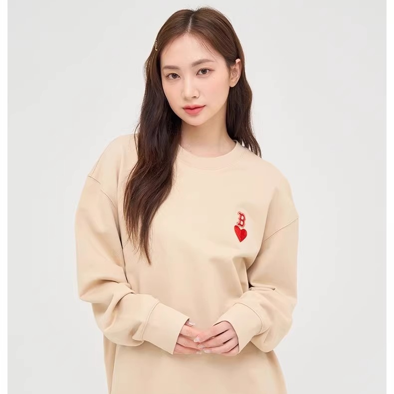 MLB卫衣男装女装爱心系列情侣新款浅米色圆领时尚套头衫3AMTH9144