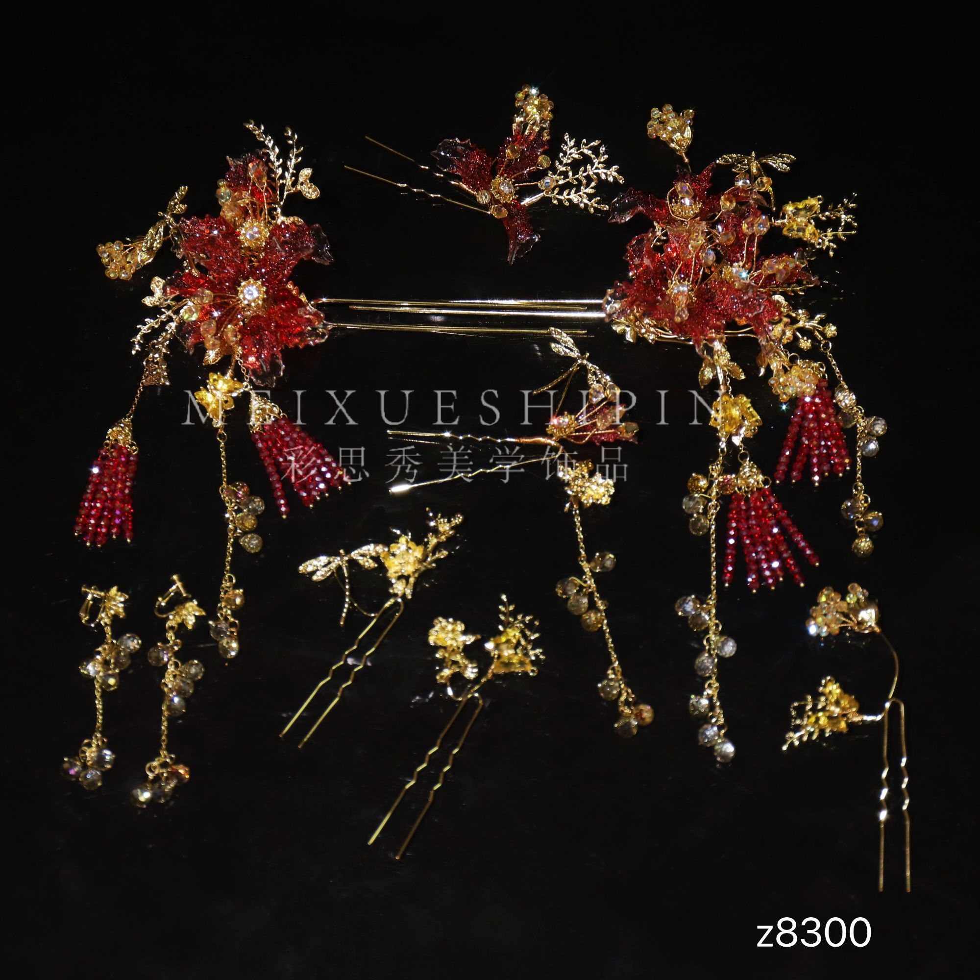 z8300新款红金色气质大气中式婚礼秀禾古风新娘结婚头饰