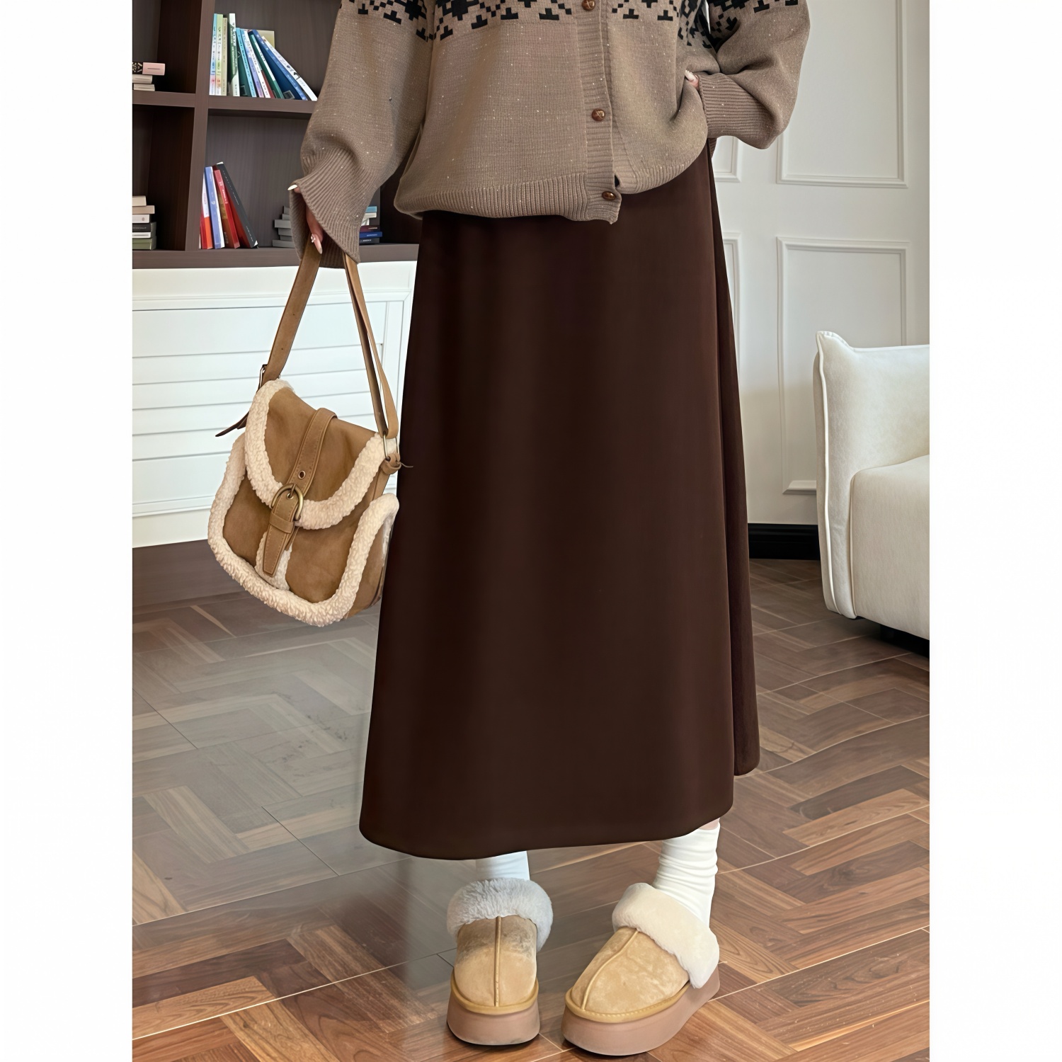 花契“缪系甜心”大码女装冬季简约200斤胖mm针织垂感A字长裙4363-C