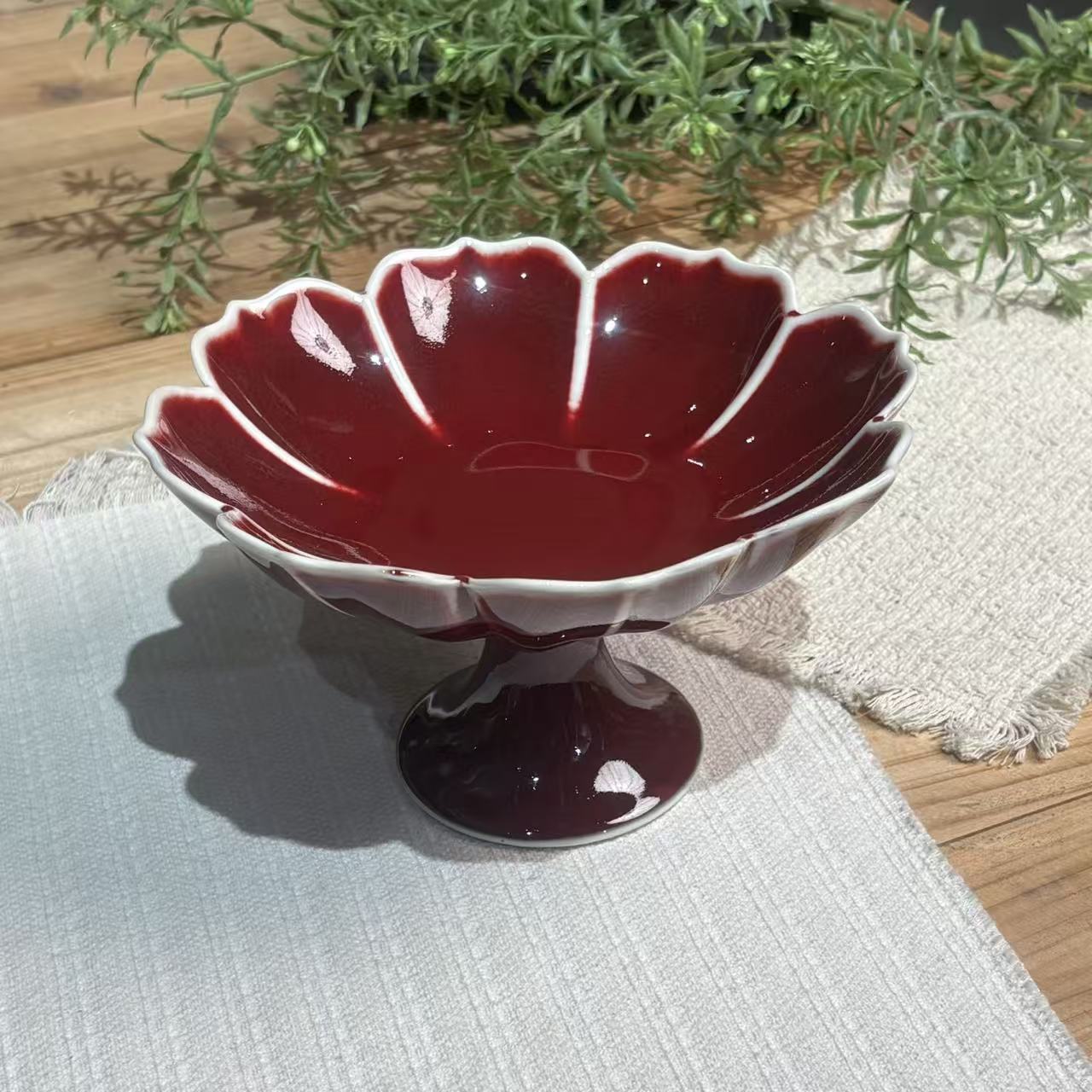 郎红莲花高足果盘 18.5cm*8cm G301