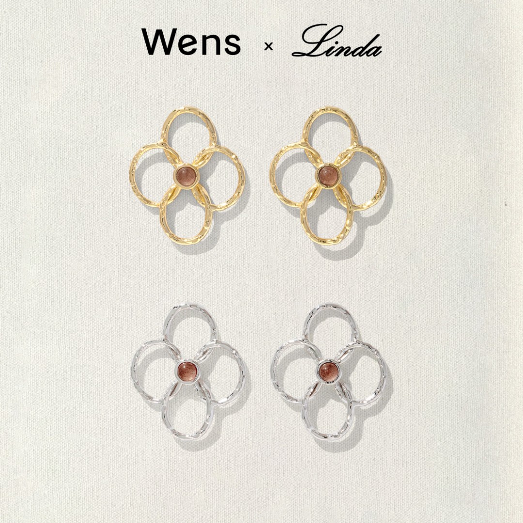 Wens/吻斯 铜合金耳饰 花神系列镂空花朵镶石耳环设计师简约百搭