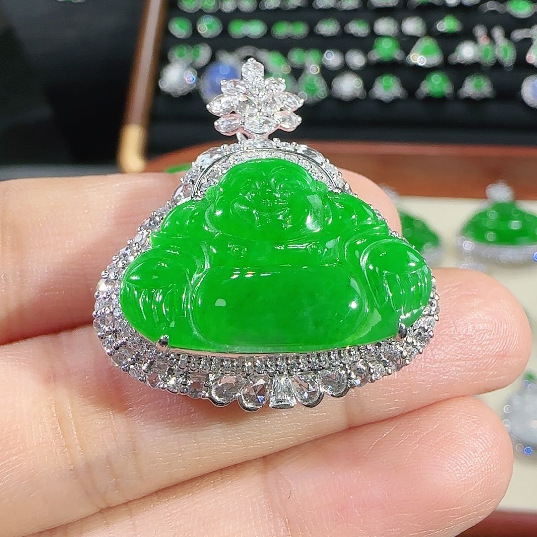 翡翠18K金镶嵌吊坠(不含链)@****馆