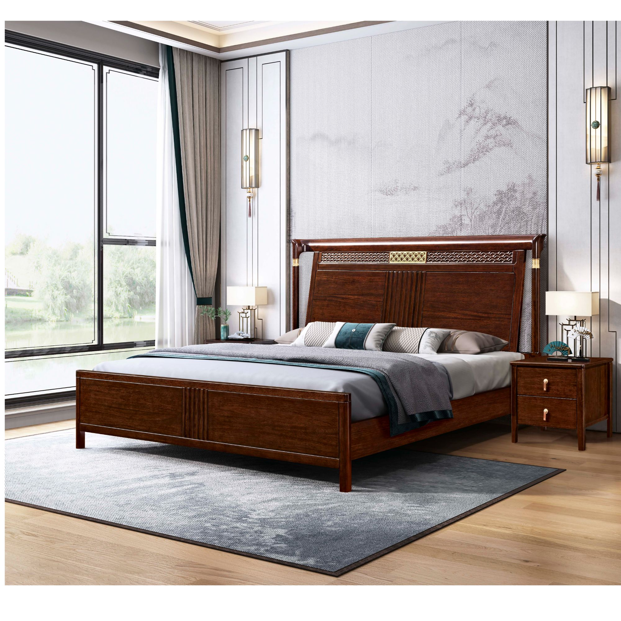 进口乌金木实木主卧婚床双人雕花富贵大床秋冬家居