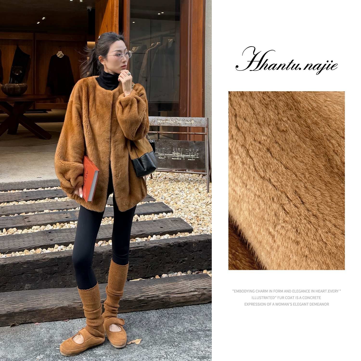 【娜姐】『暖暖』紫金进口短二天鹅绒时尚圆领女外套ST837