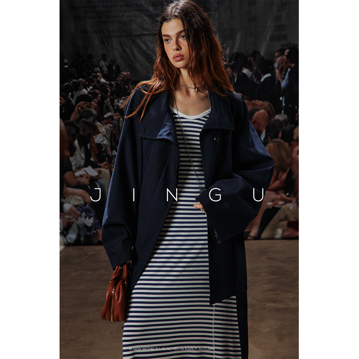 晶咕黑标JGGU贵族可立领气质纸片人立体感中长风衣JGGU11240179