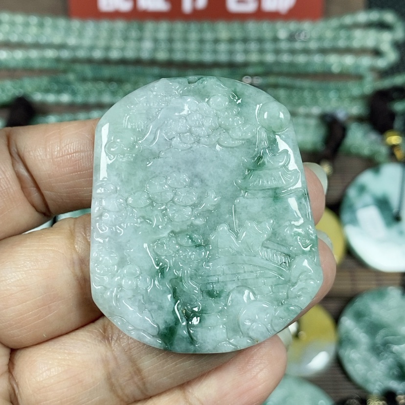 【闪购商品】翡翠颈饰未镶嵌玉吊坠翡翠玉山水牌