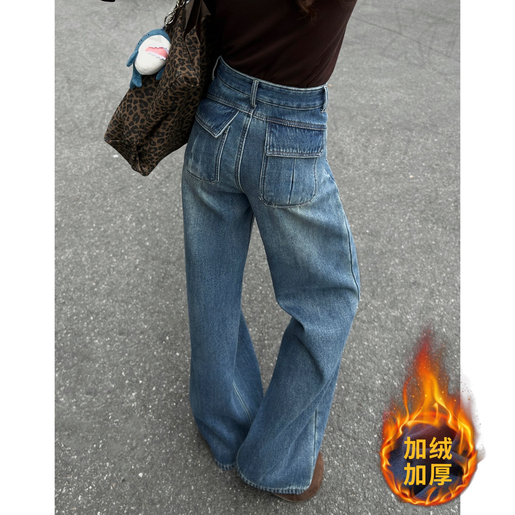 【大娇正版】7630 Q秋冬新款阔腿牛仔裤女新款时尚复古直筒裤子