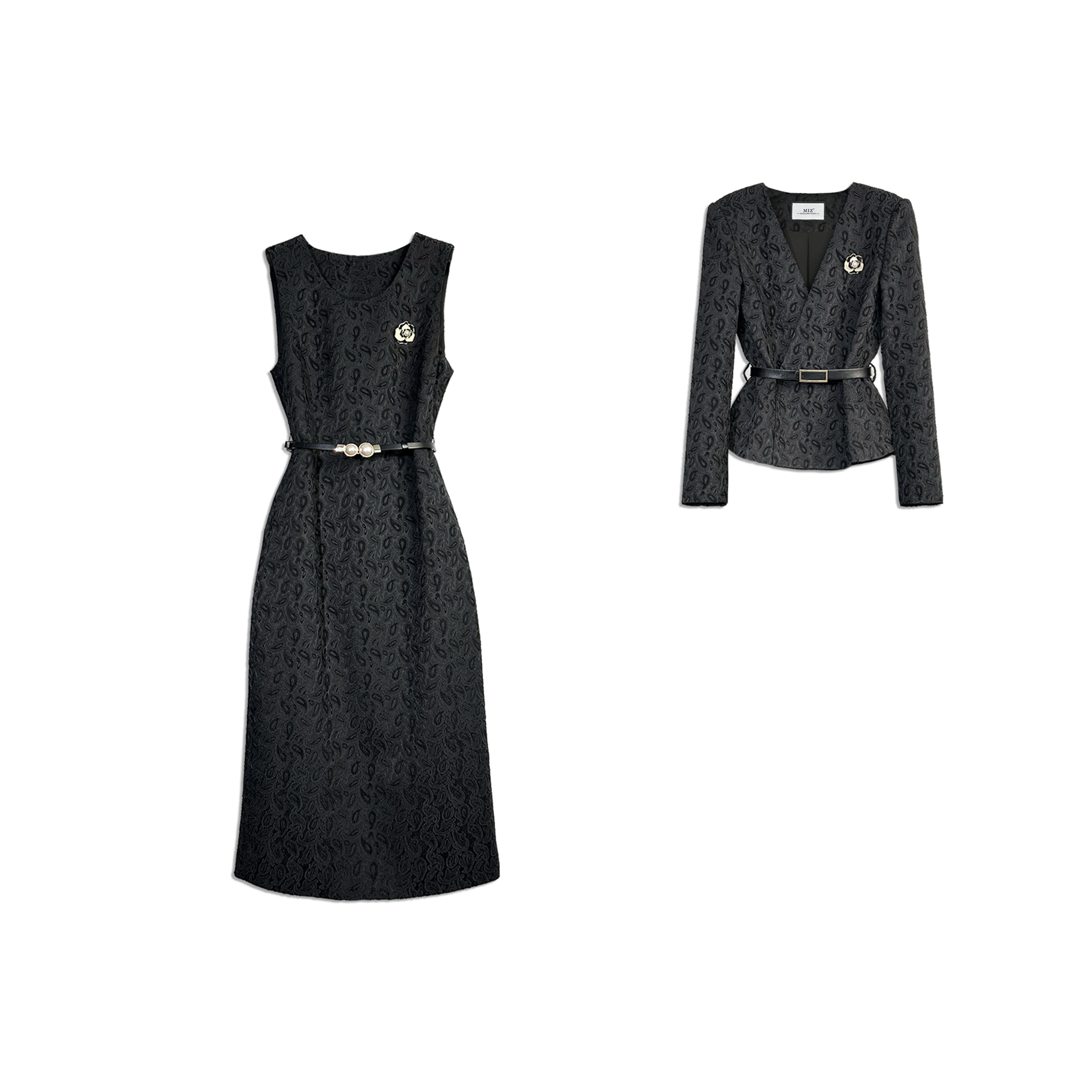 【MIZ】设计师法式黑色轻奢气质显瘦秋季时尚收腰套装2430300