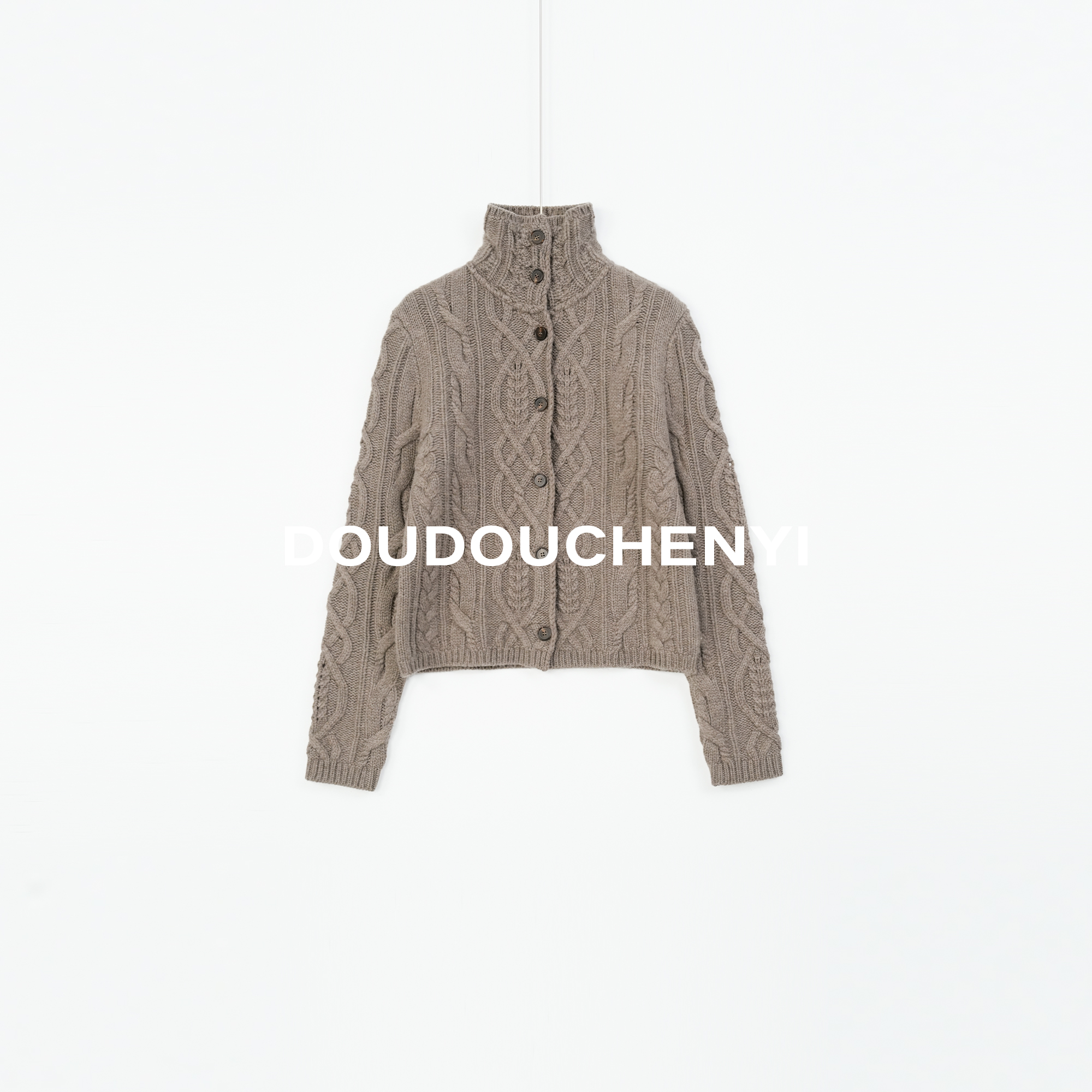 【DOUDOUCHENYI】羊绒羊毛针织高领绞花休闲开衫-25493