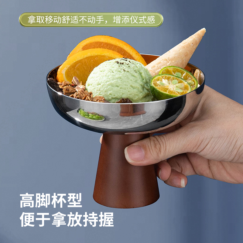 304不锈钢高脚杯甜品碗碟凉菜托盘干果坚果家用水果盘零食糖果盘