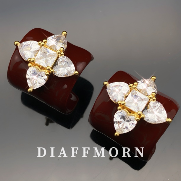 铜合金珐琅耳饰 DFM《锦心》重工轻奢复古四叶草气质百搭耳钉