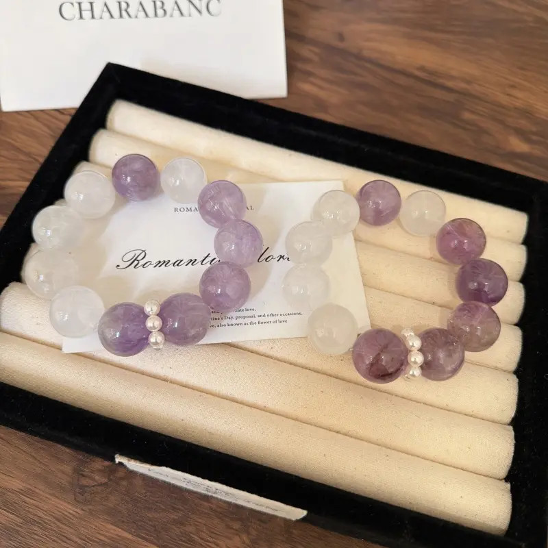 X2385紫兔毛奶白晶手链高端轻奢手串多样性发一