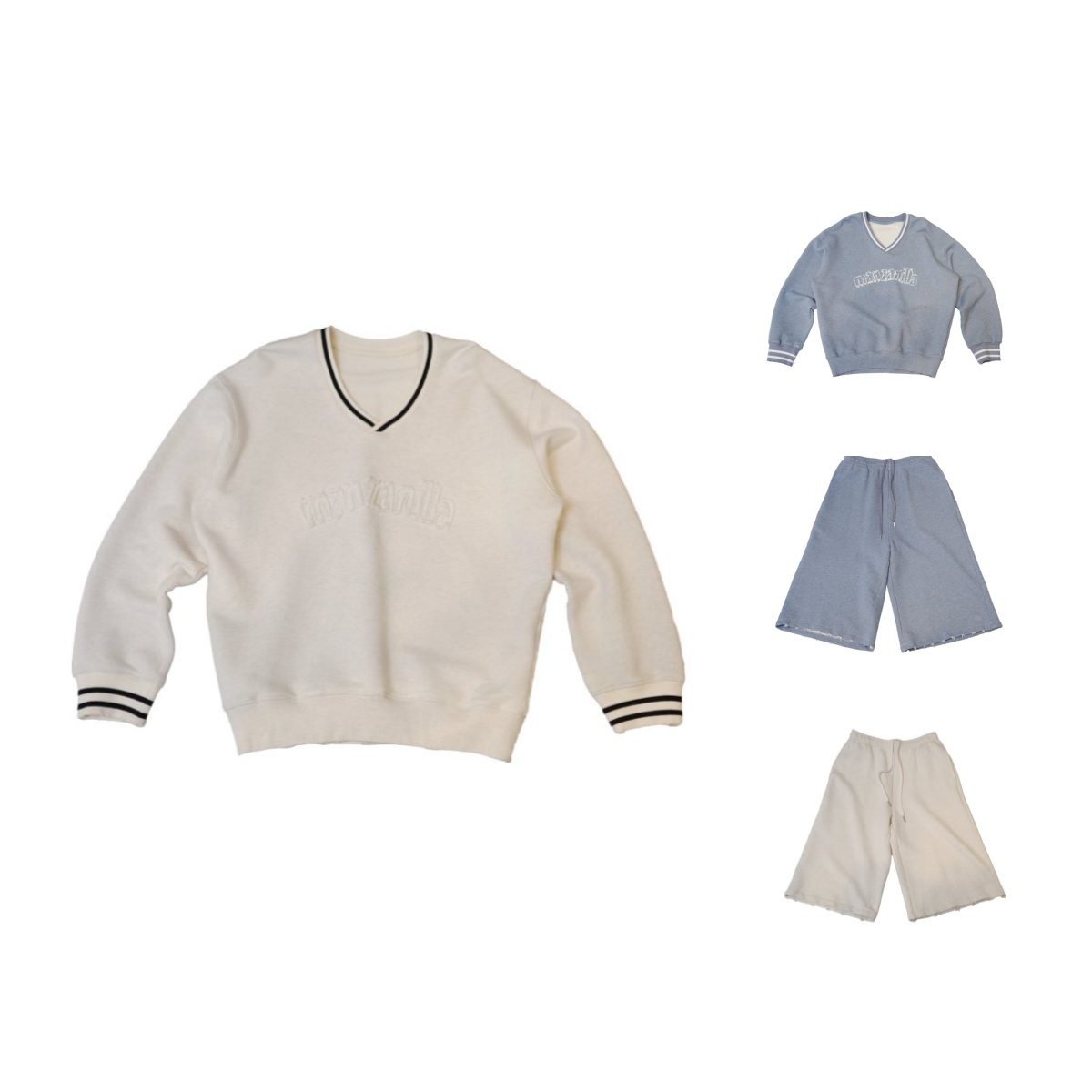 MANZANILLA  25冬季新品贴布绣字母V领卫衣/下摆剪破休闲中裤