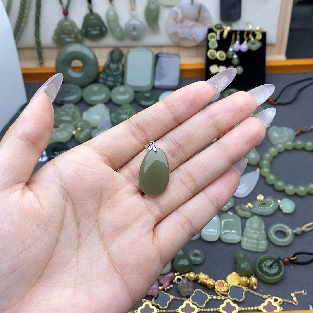 和田玉银S925镶嵌吊坠(不含链)