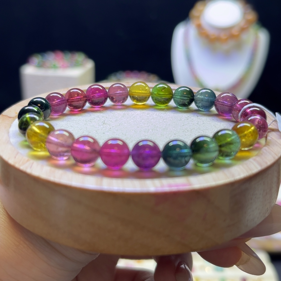 手链未镶嵌碧玺色标老矿彩虹7.8mm