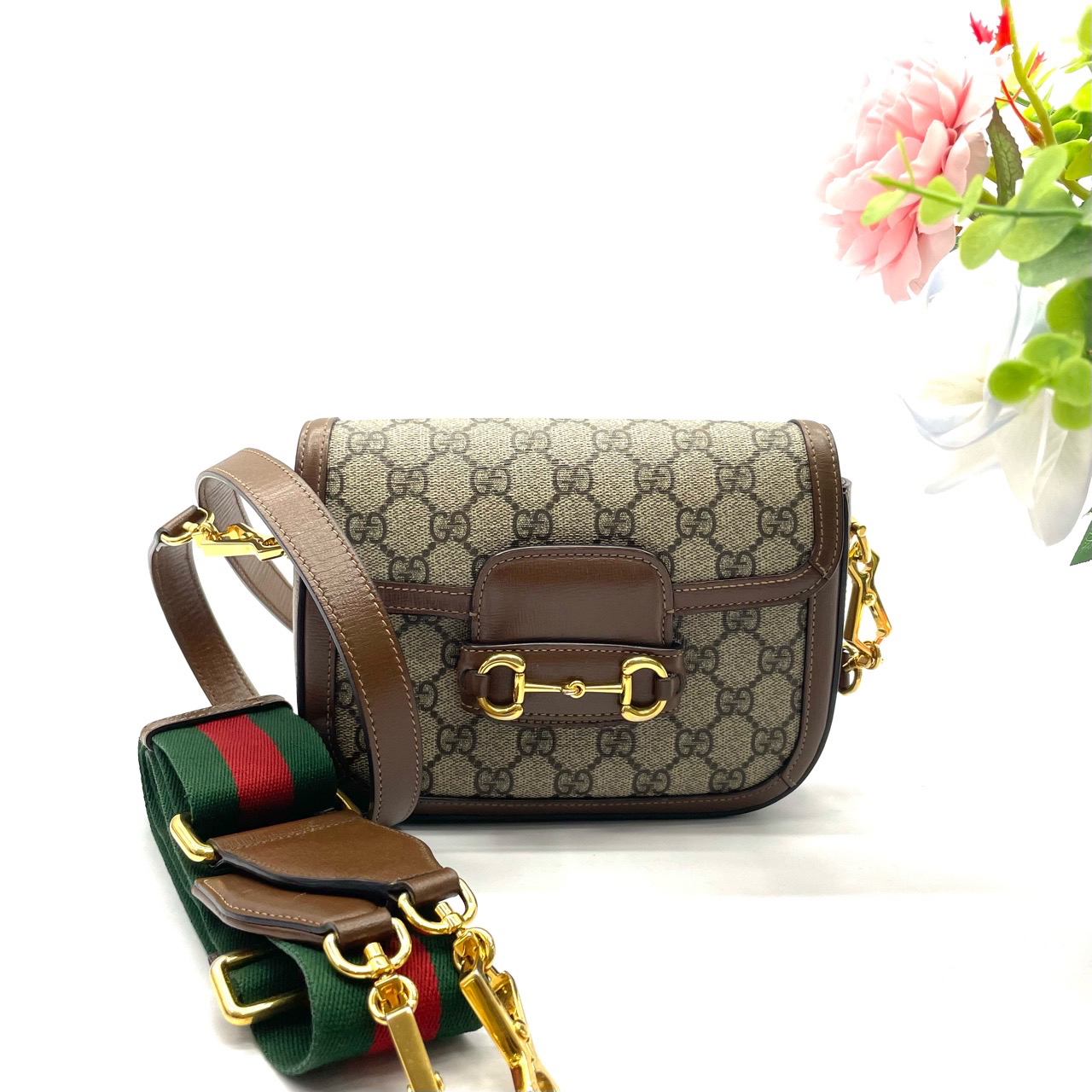 95新 GUCCI/古驰 98新/1955mini马鞍包/棕色斜挎/时尚休闲百搭包