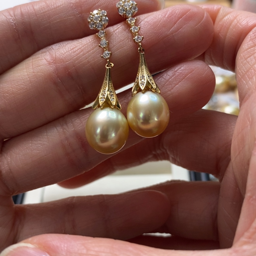 海水珍珠耳饰银S925镶嵌