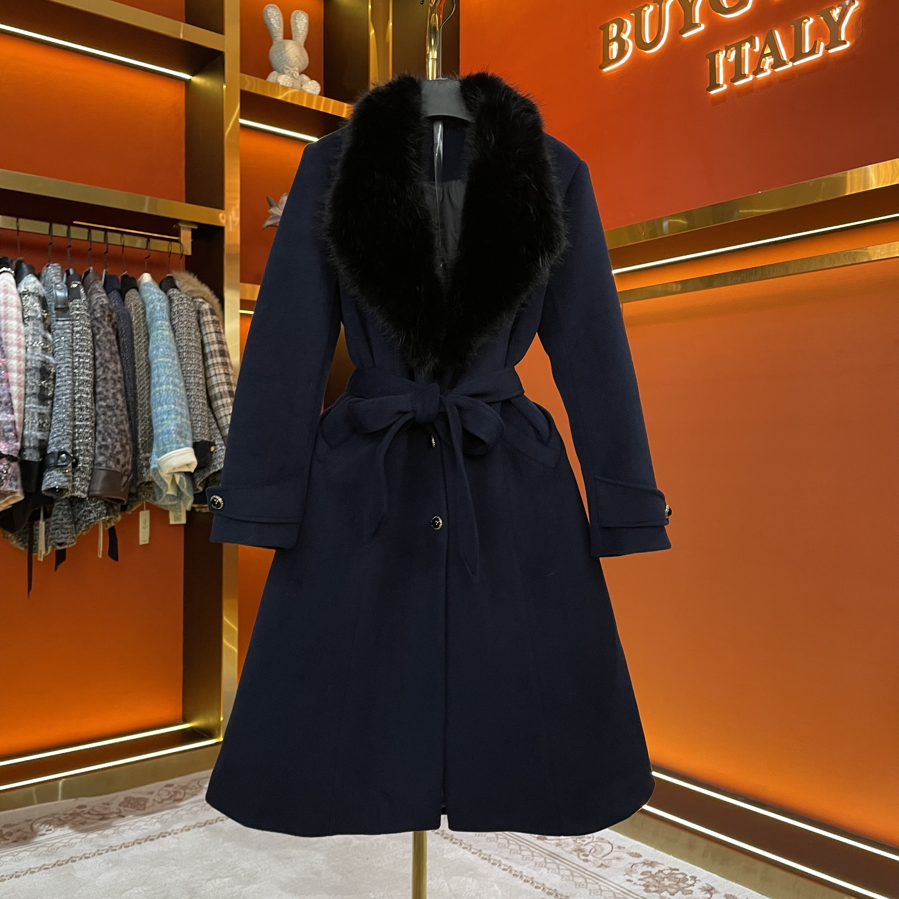 【桃子】设计师冬季简约欧美大气高品质气质时尚中长款羽绒服Y969