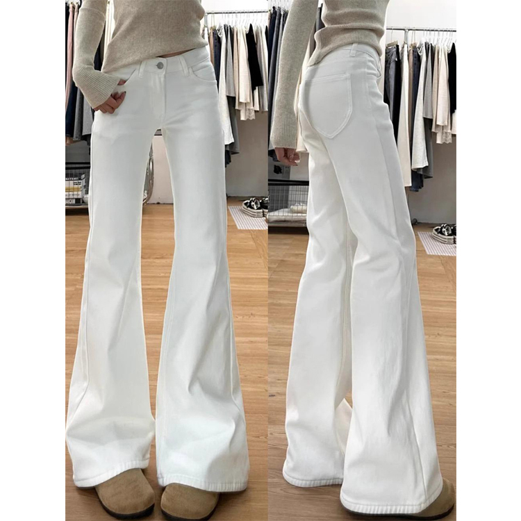 白色微喇牛仔裤女2025年新款小个子阔腿宽松显瘦不贴脚喇叭长裤子