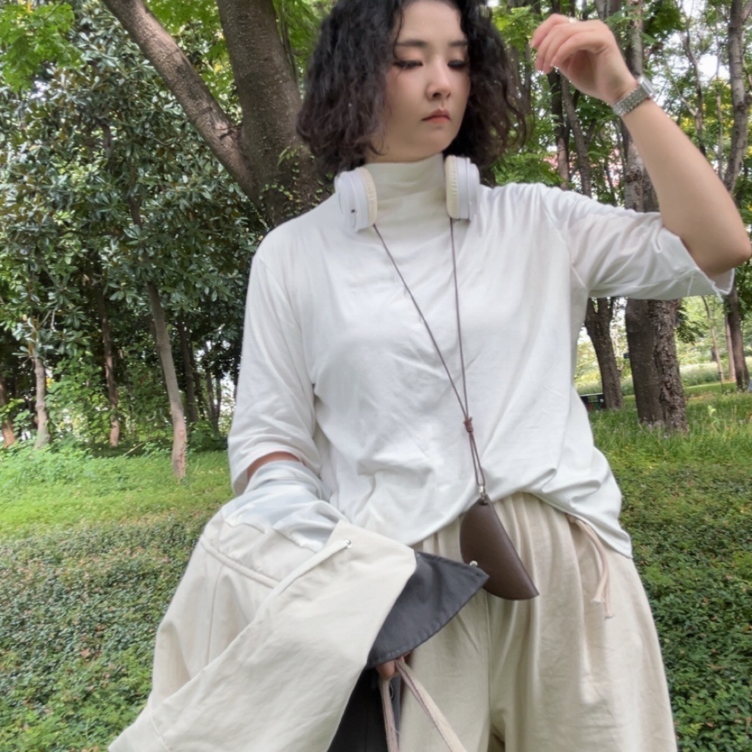 半高领中袖大码上衣t恤女2025新中式小众洋气时尚打底上衣