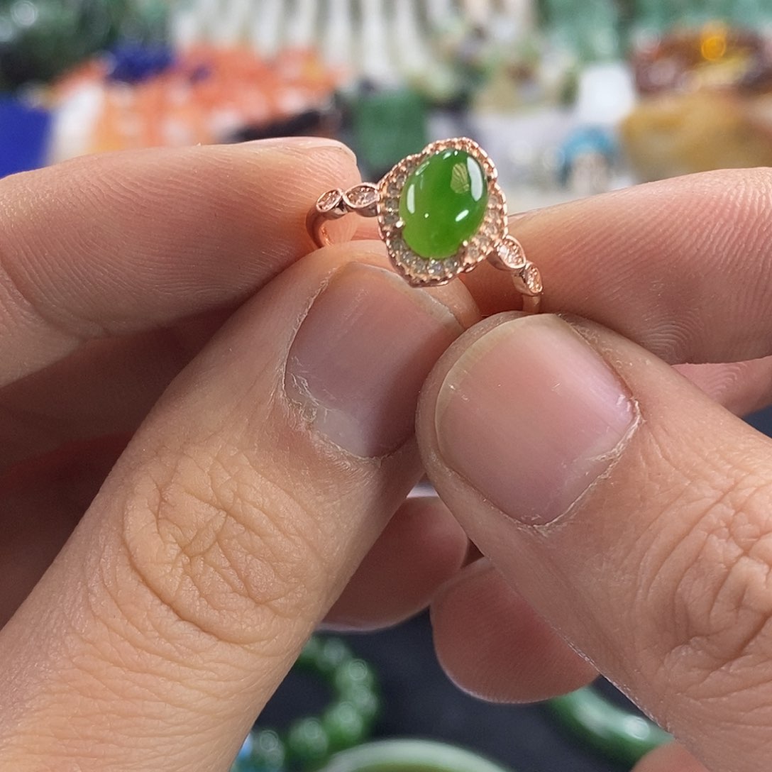 和田玉戒指银S925镶嵌