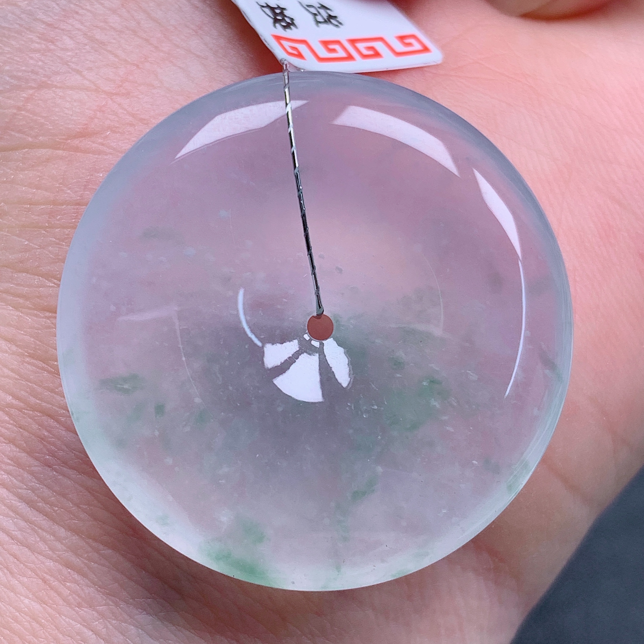 天然缅甸翡翠A货正冰飘花平安扣气质精美尺寸32.3+6.2  643