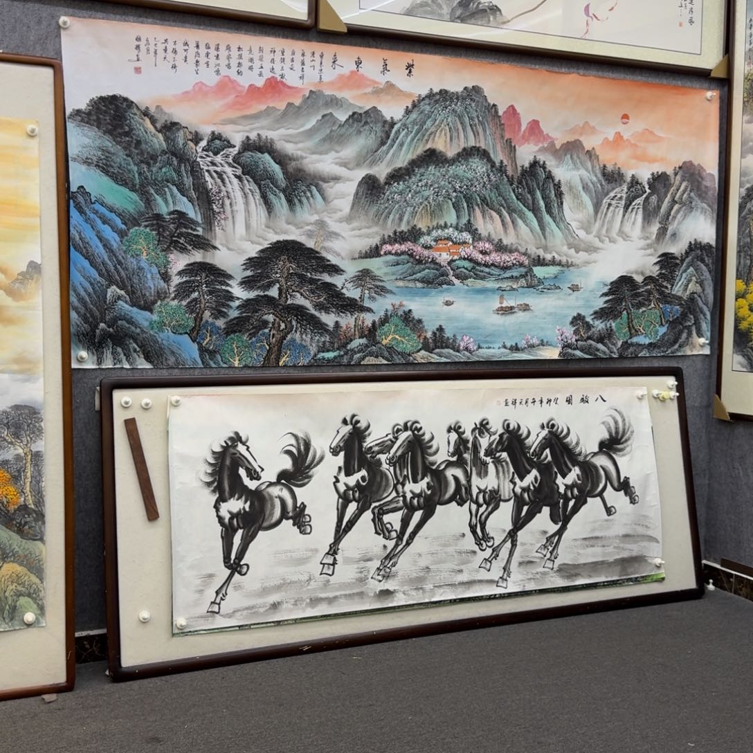 安***地国画八尺紫气东来画框一套