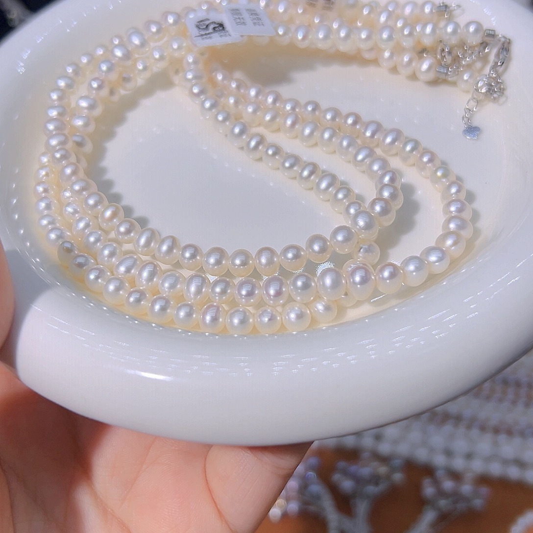 5.5左右极光近圆天然珍珠淡水珍珠银S925镶嵌