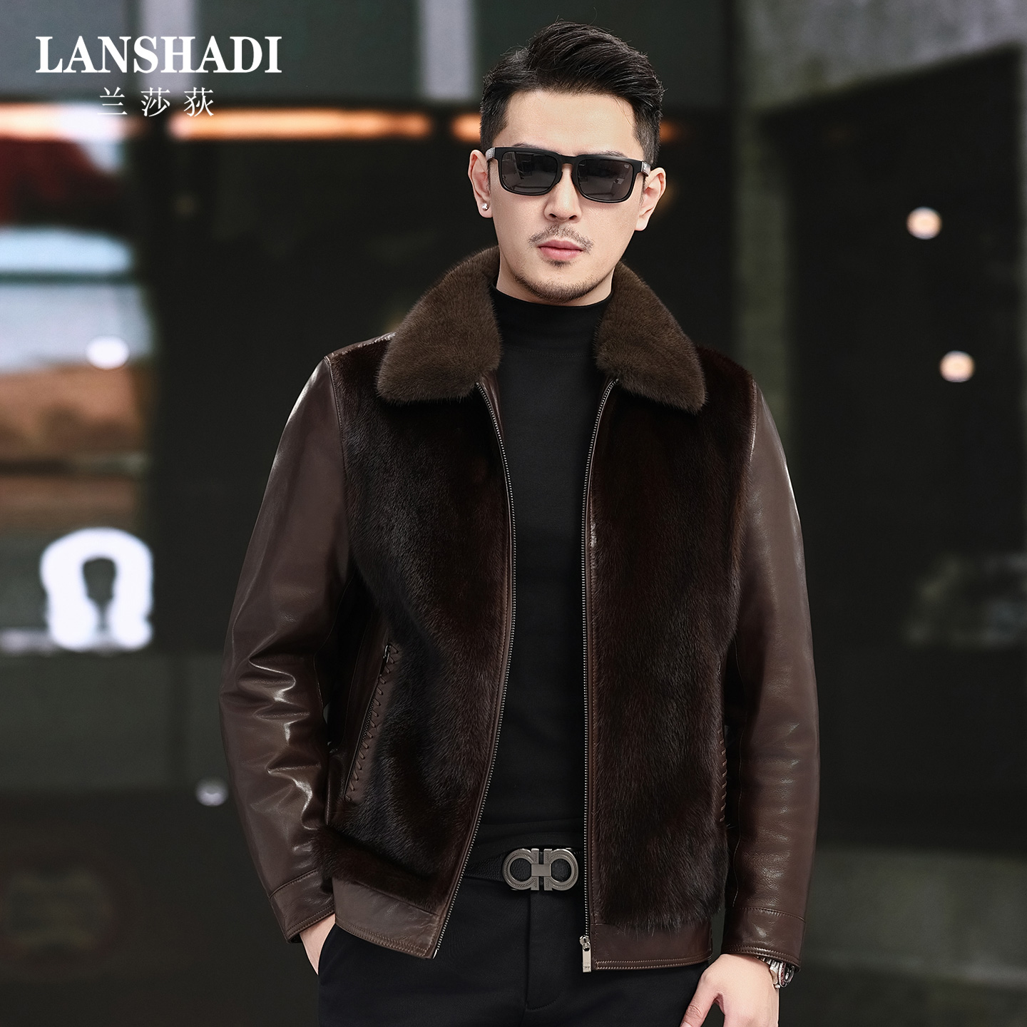 整貂皮草皮衣男鹅绒山羊皮水貂皮翻领本色貂短款皮夹克外套25837