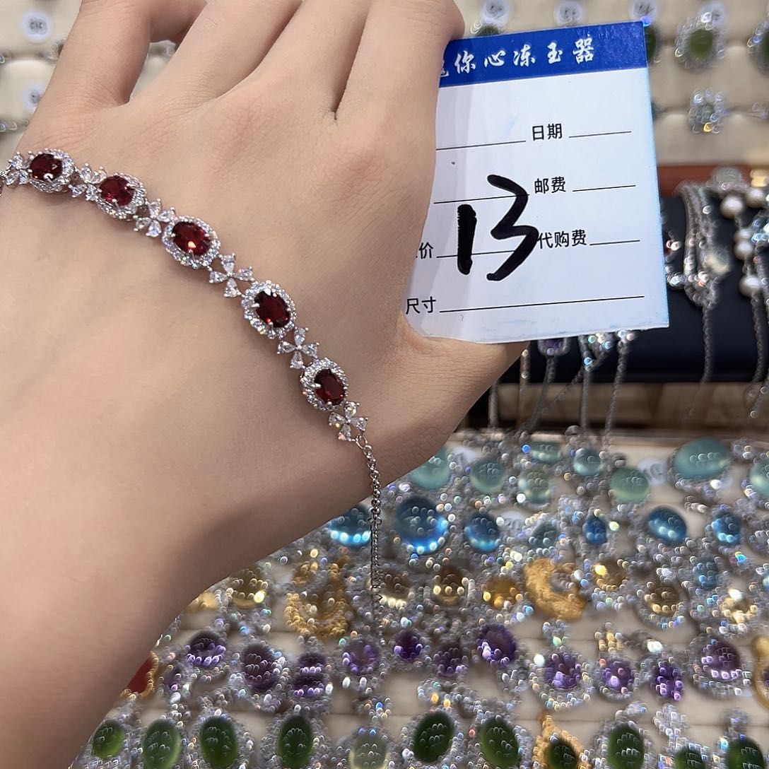 Ö***椰手链银S925镶嵌石榴石