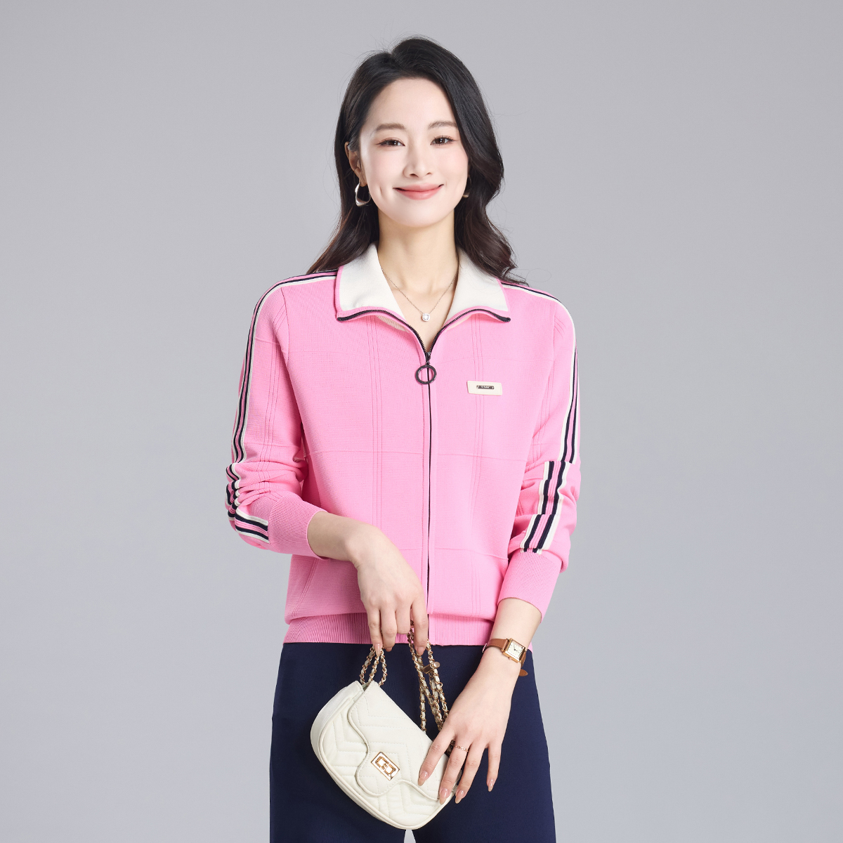 十二篮专选25春新款运动风时尚翻领百搭休闲套装上衣7C65106050