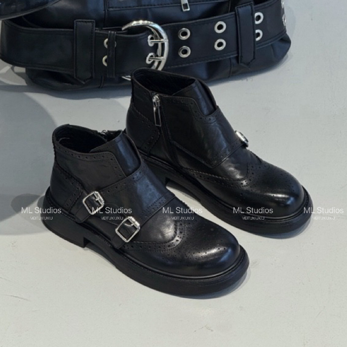 火火【布洛克鞋雕花短靴】5103-61圆头乐福鞋皮鞋休闲软底复古