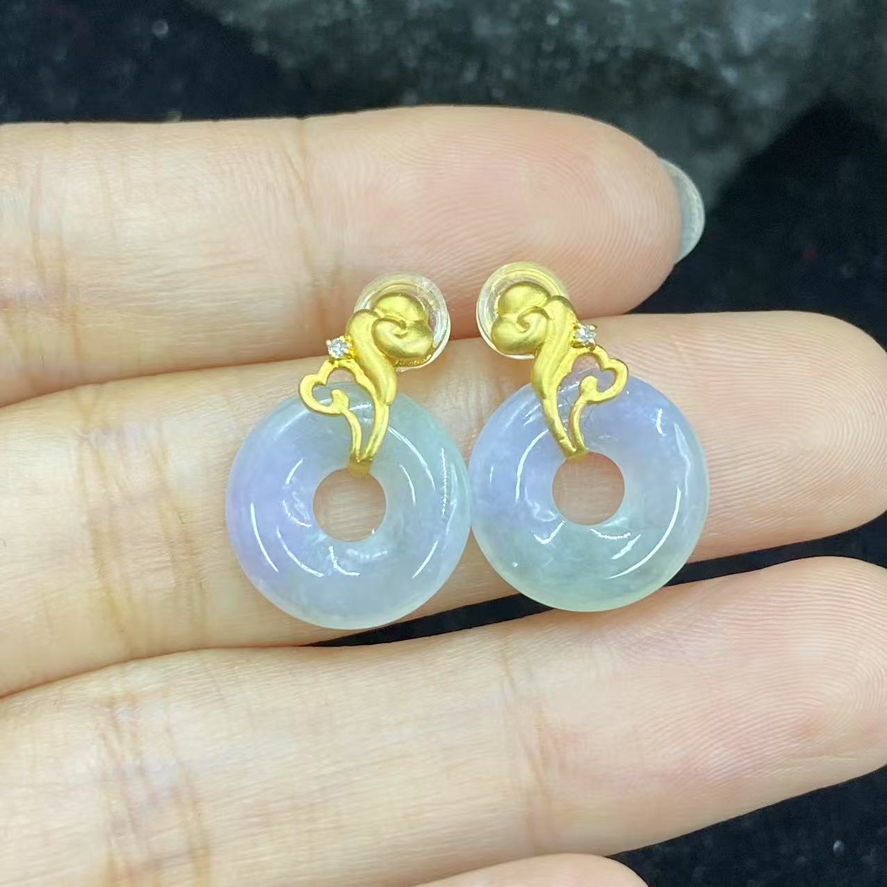 新春大集翡翠耳饰18k金镶嵌--耳坠8556 6