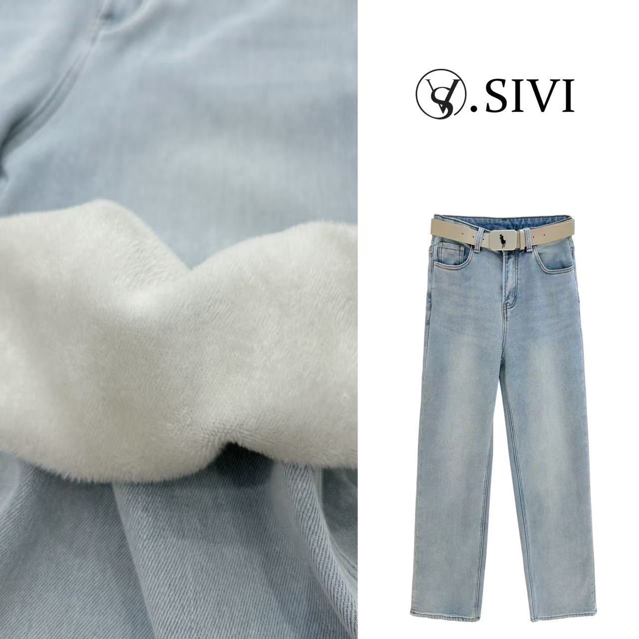 加绒直筒牛仔裤【牛仔很忙】冬季新款时尚休闲裤F7150