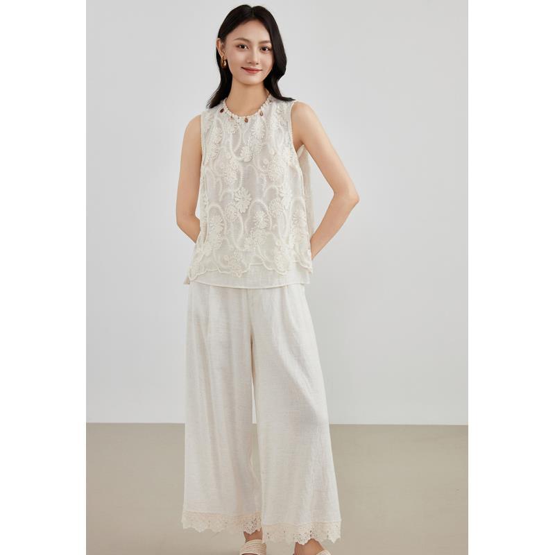 无袖静奢风中国风套装法式原宿风时尚套装通勤白色YA25218H001