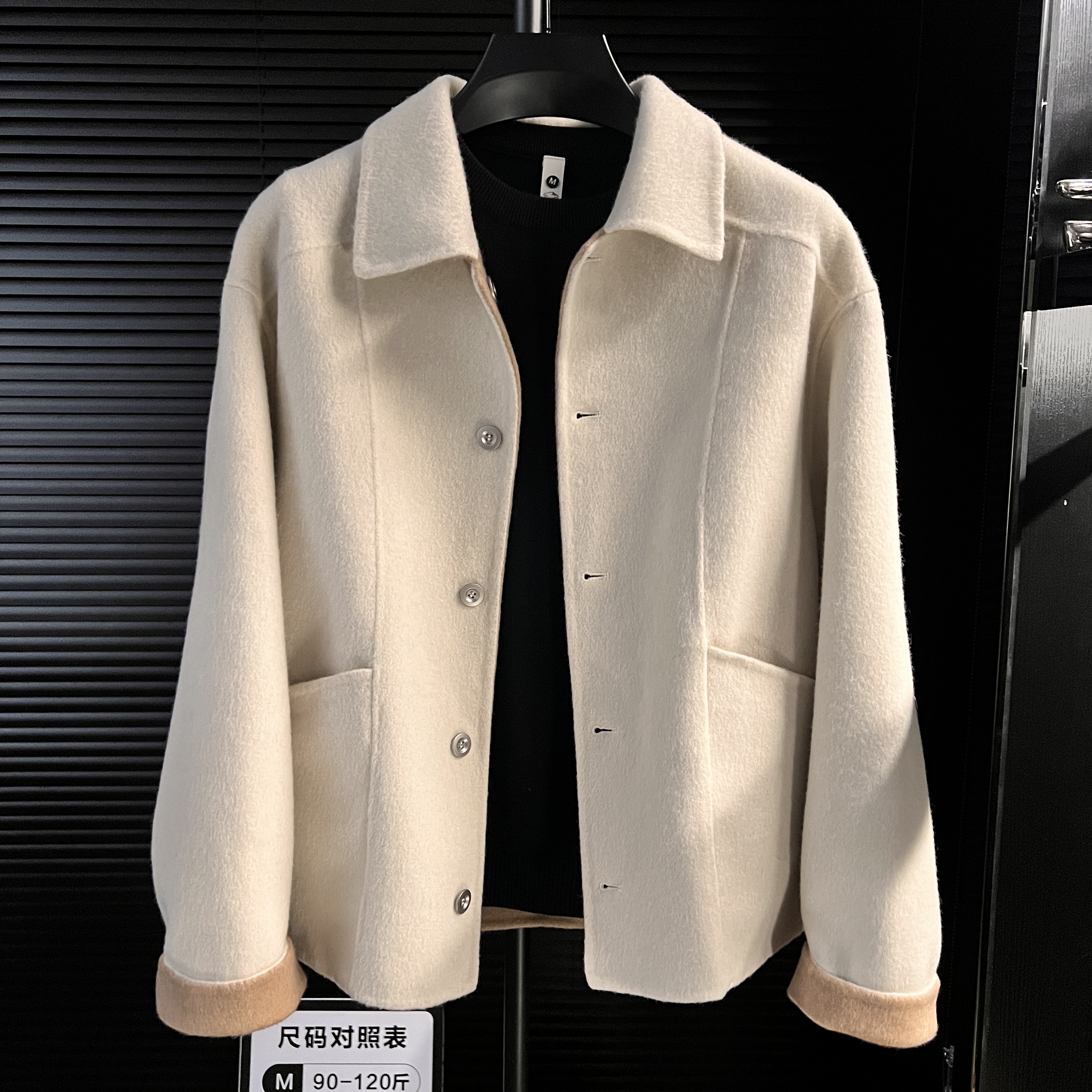 vi 高质量70%羊毛 双面毛呢男士外套两面穿百搭宽松休闲复古大衣