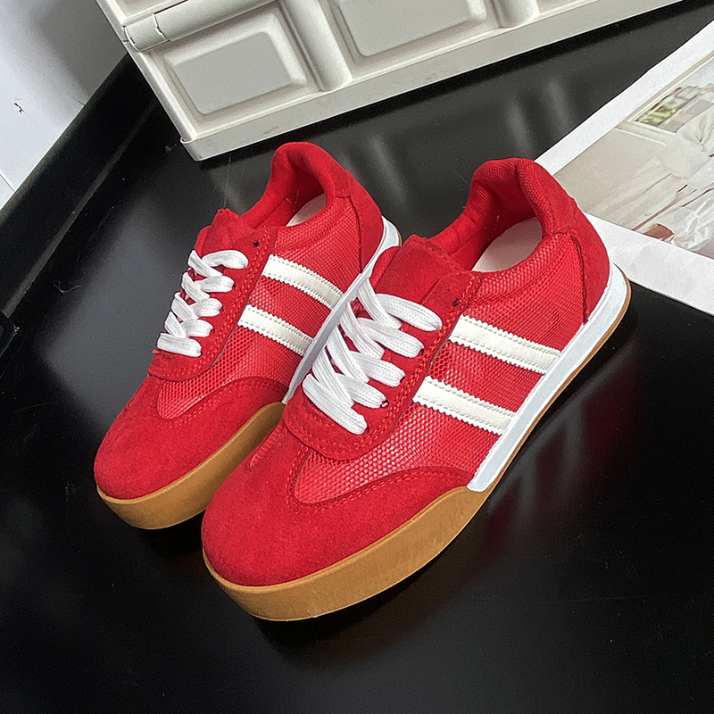 内增高德训鞋女款2025春夏小个子复古厚底拼色休闲运小白鞋8732