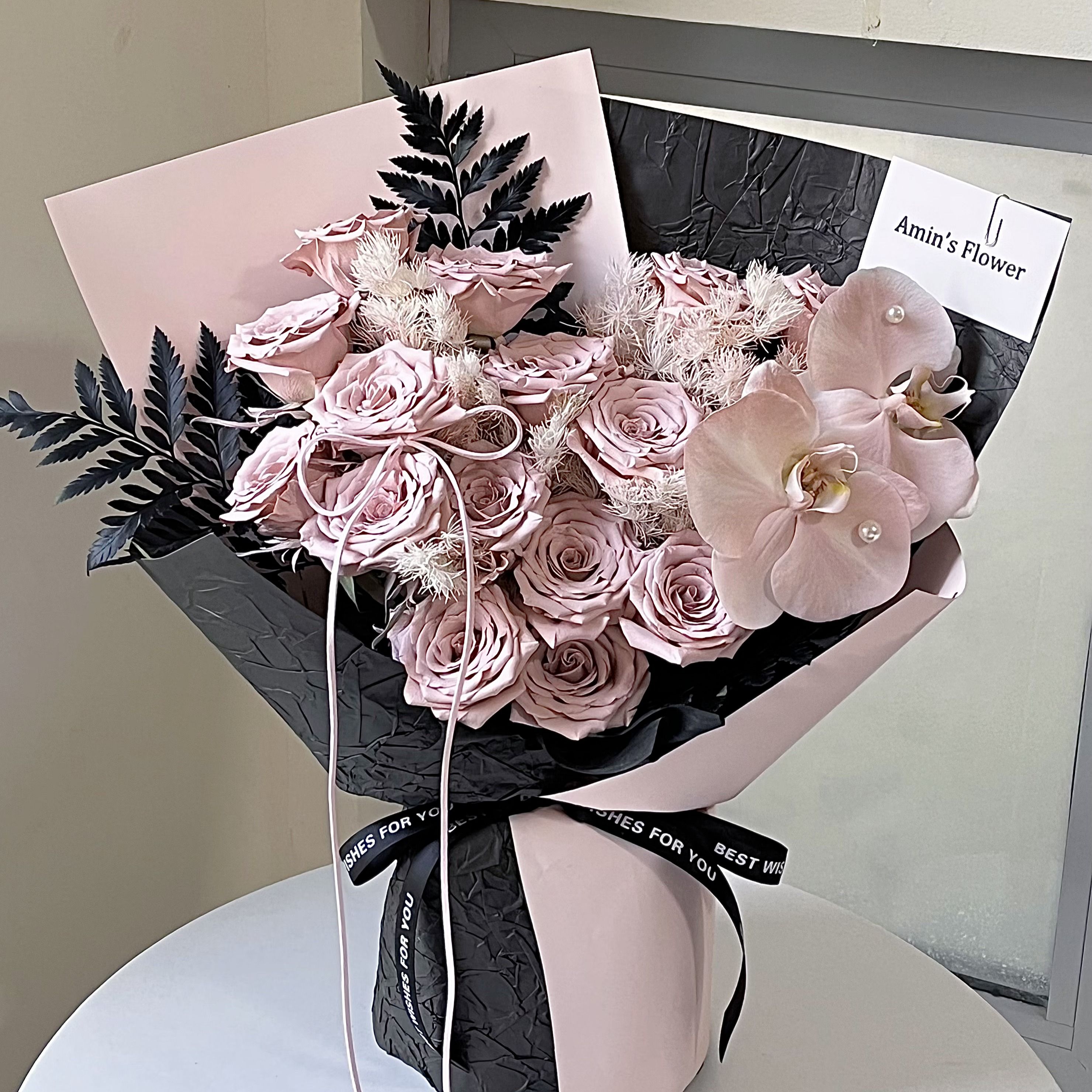 【河倾月落】15朵曼塔玫瑰混搭蝴蝶兰花束生日鲜花生日礼物送女友闺蜜花店送花上门