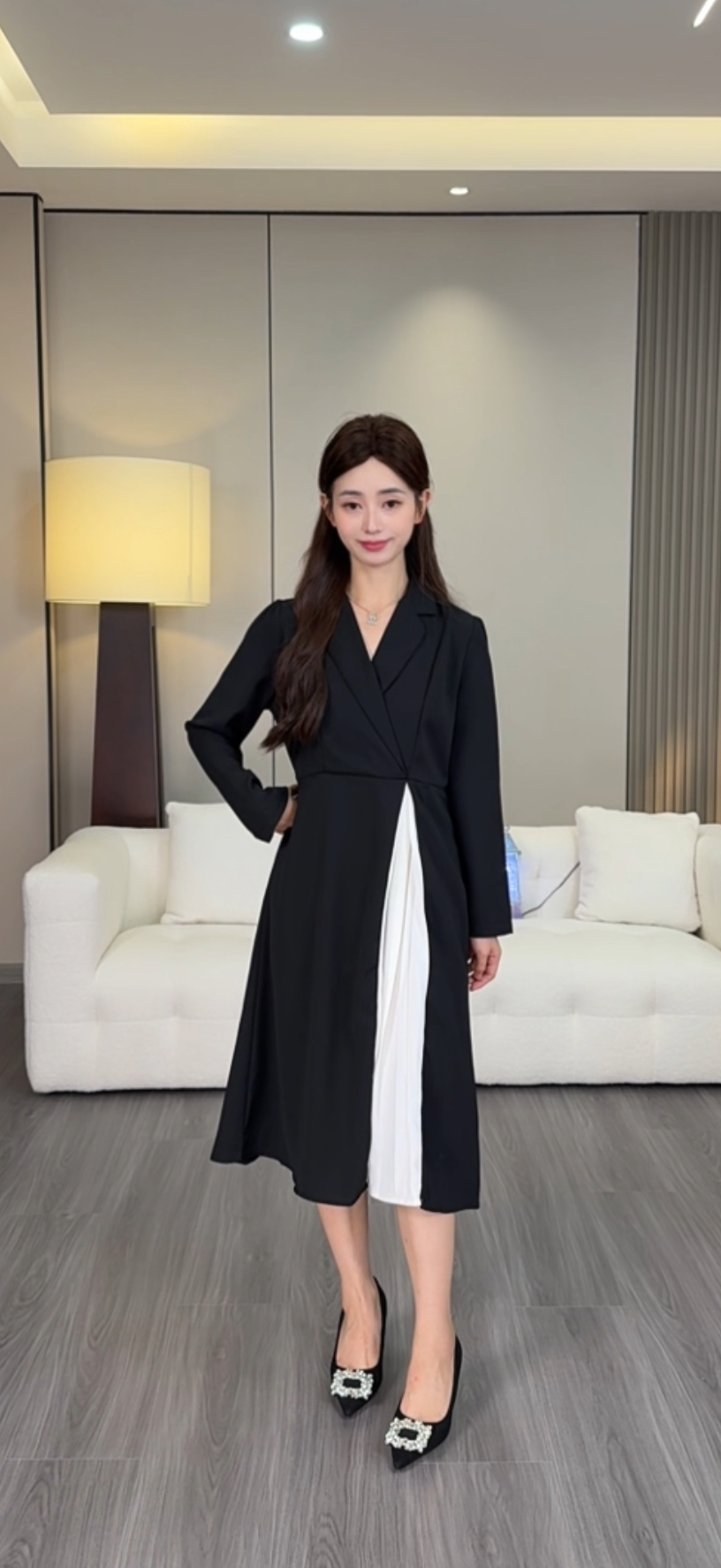 【清】小个子赫本风黑白拼接西装连体裙