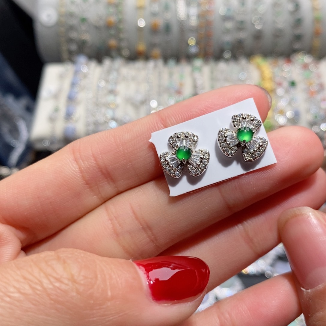 翡翠耳饰银S925镶嵌c c c