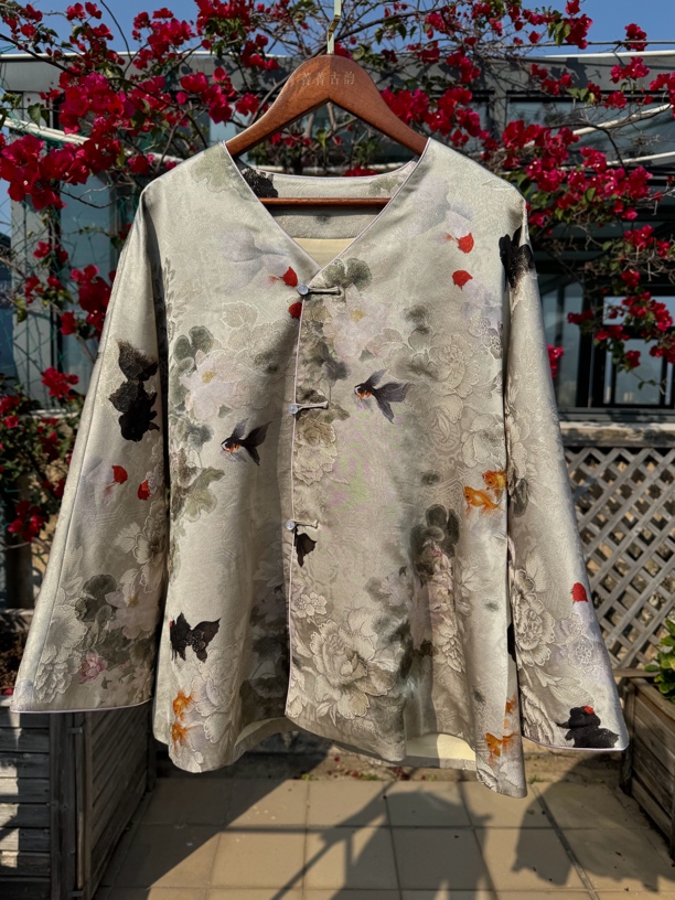 菁菁古韵｜李子柒同款真丝织金桑波缎《荷塘月色》倒大袖外套