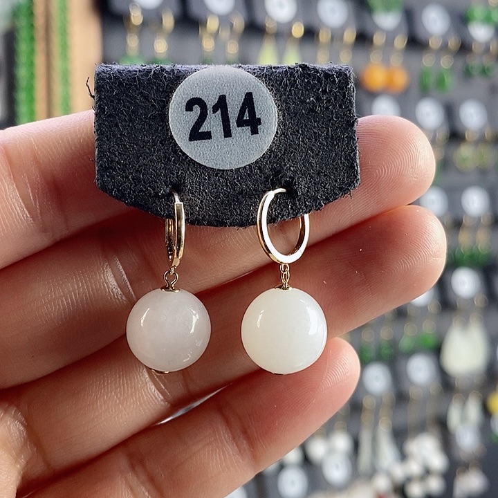 和田玉耳饰18K金镶嵌耳饰