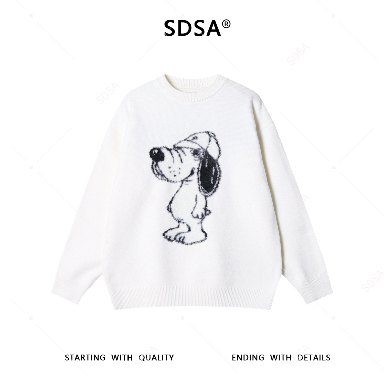 SDSA男士秋冬新款痞帅男装潮流卡通小狗设计圆领毛衣百搭宽松上衣