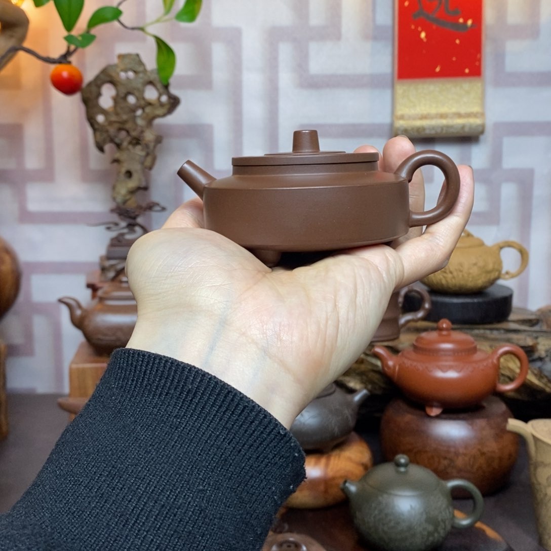 紫砂茶具紫泥三足周盘