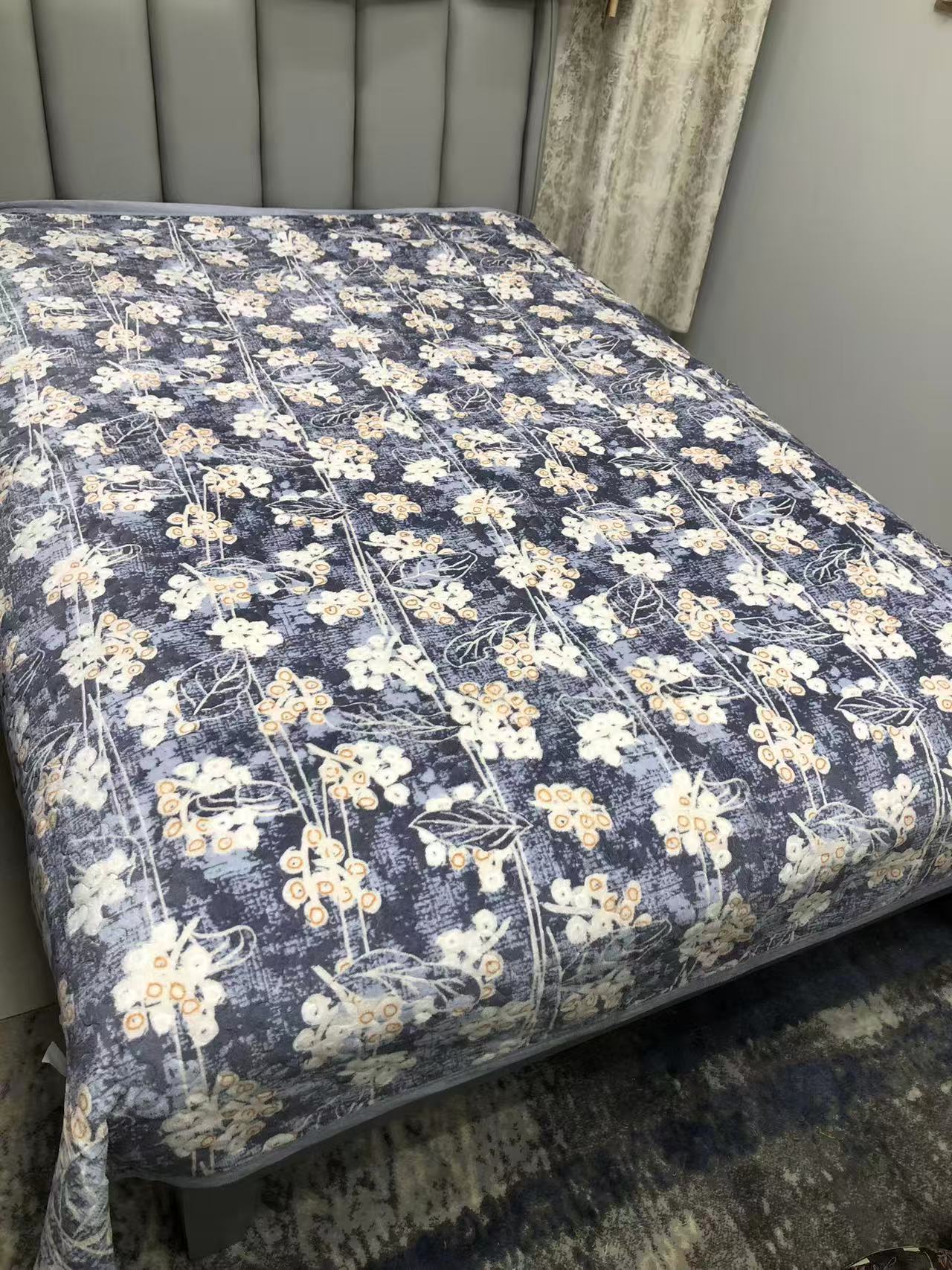 枝繁叶茂 秋冬加绒夹棉床盖2*2.3米±5加厚绒毯夹棉床单防滑可机洗