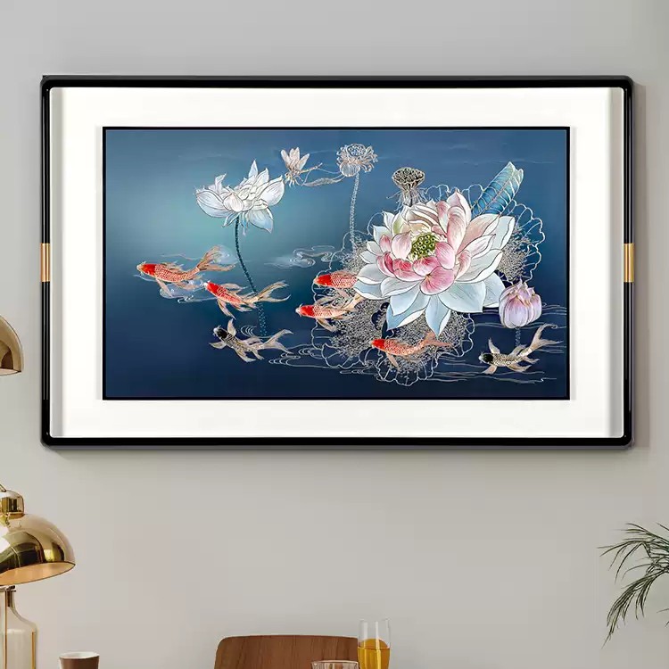新中式餐厅背景墙装饰画手工雕刻新款铜版画金玉满堂壁画玄关挂画