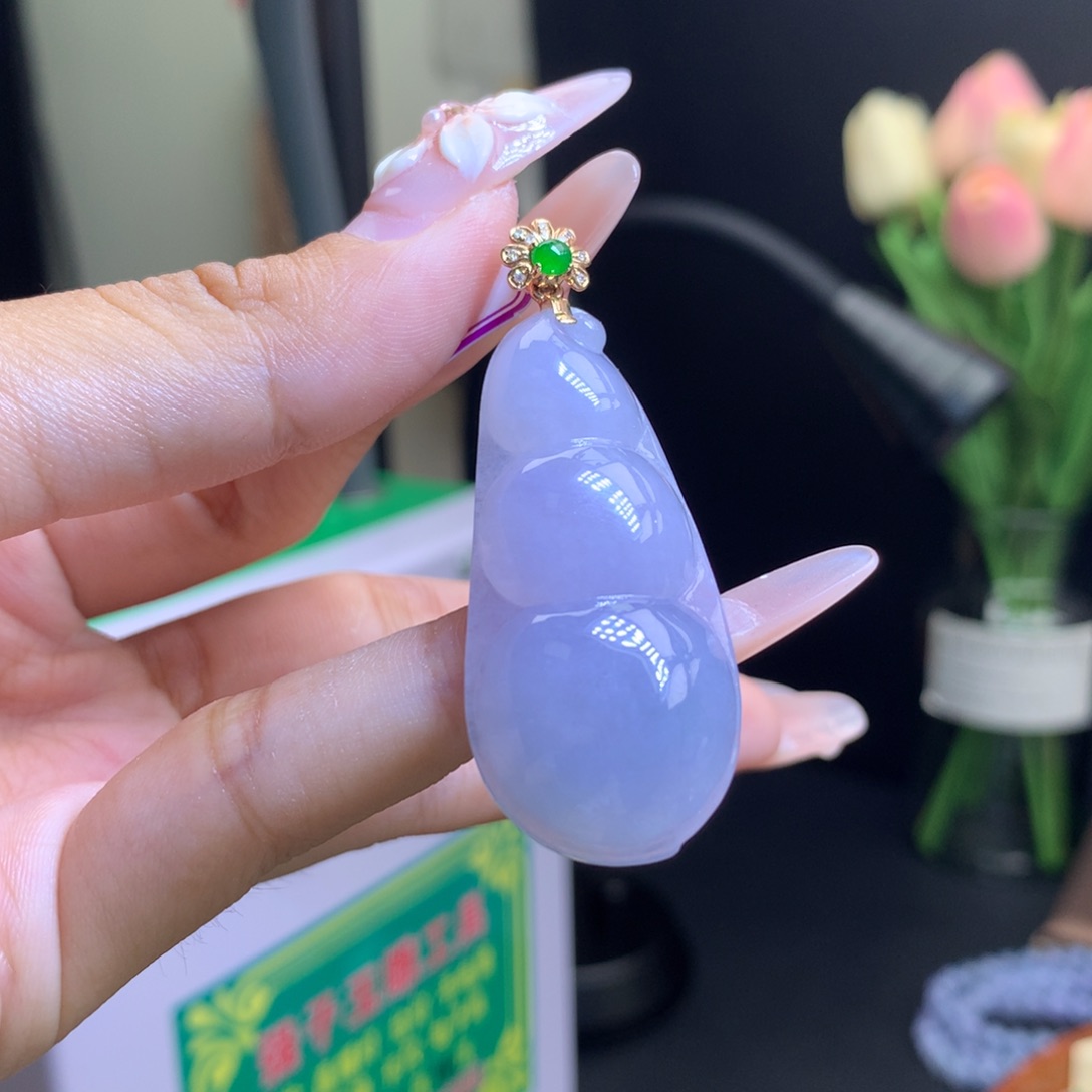 翡翠18K金镶嵌颈饰天然