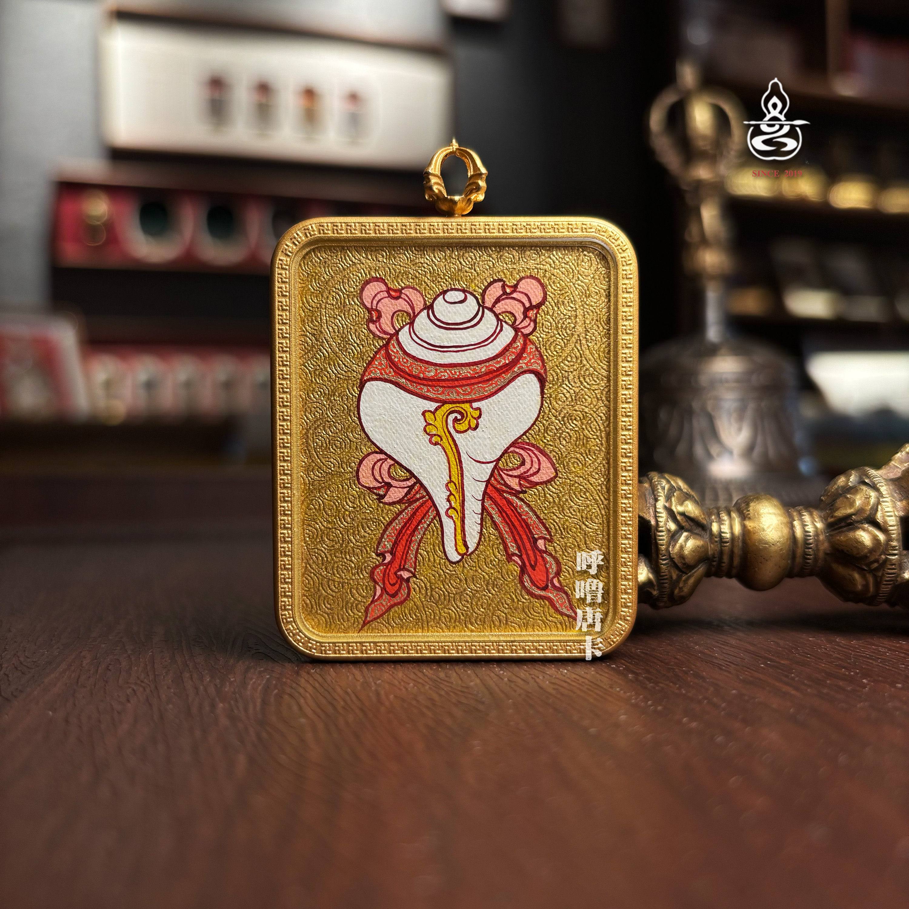 【吉祥八宝图｜璀璨金唐】随身唐卡吊坠｜4x5cm｜万玛老师热贡手绘