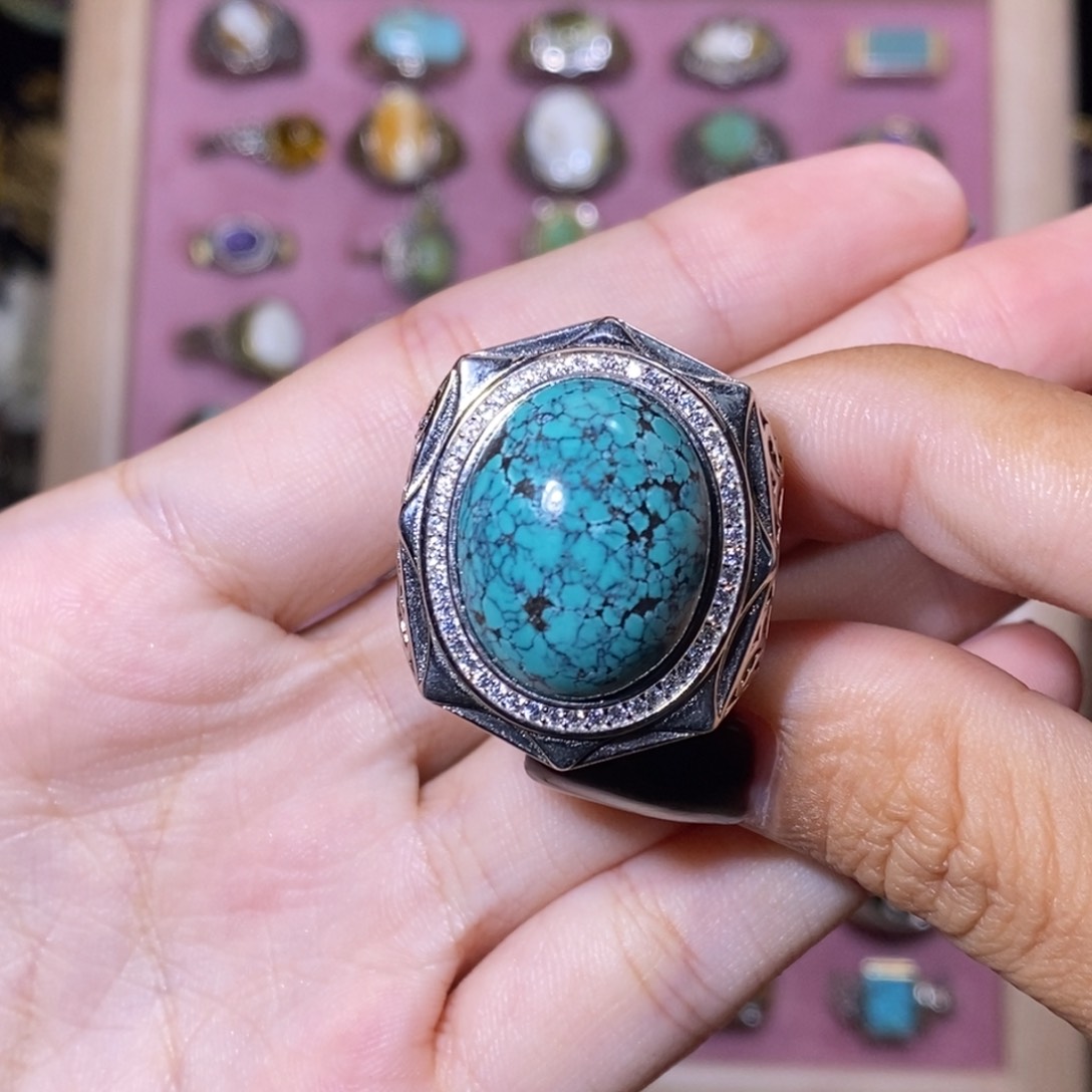 绿松石戒指银S925镶嵌ཌ****ད