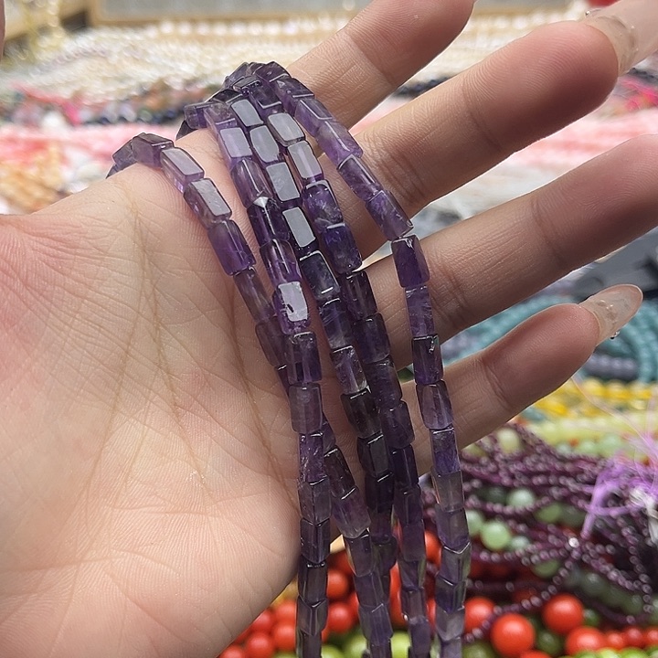 玛瑙/玉髓珠宝半成品未镶嵌一条4/8mm左右紫晶管珠